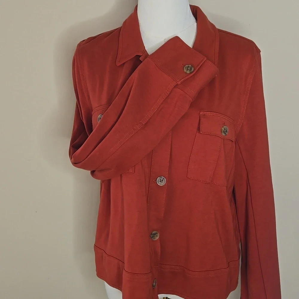 J. Jill Wearever Collection Double Face Jersey Flap Pocket Jacket Rust Orange
